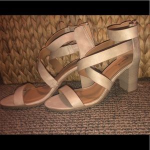 Nude strappy heels. NEVER BEEN WORN!